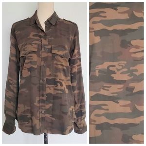 EUC Sanctuary Oversized Boyfriend Snap Button Down Shirt Top - Camoflauge Sz XS